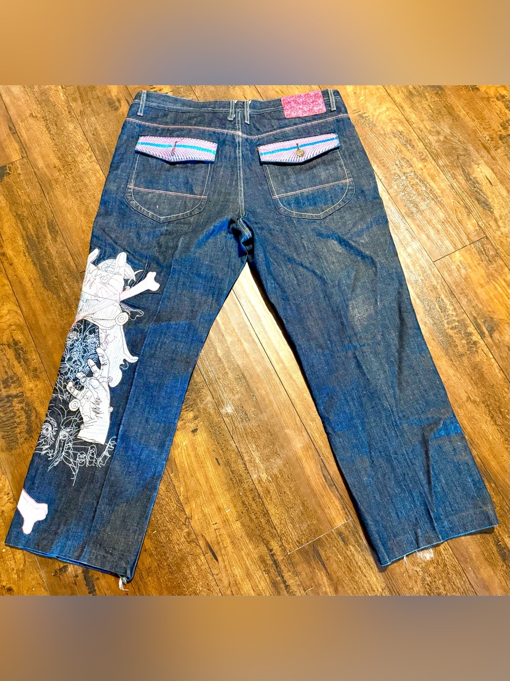 Y2K Class Player Embroidered Baggy Hip Hop Street Jeans Denim 40